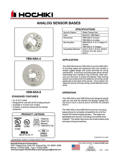 HSB-NSA-6 - 6"|Sensor Base|Ficha técnica