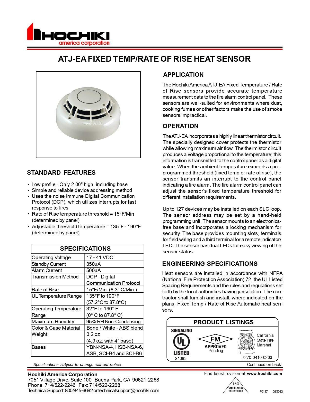 Sensor térmico fijo de temperatura/Velocidad de ascenso-ATJ-EA|Hochiki - Hochiki.Store