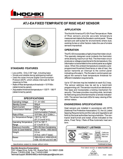 Sensor térmico fijo de temperatura/Velocidad de ascenso-ATJ-EA|Hochiki - Hochiki.Store