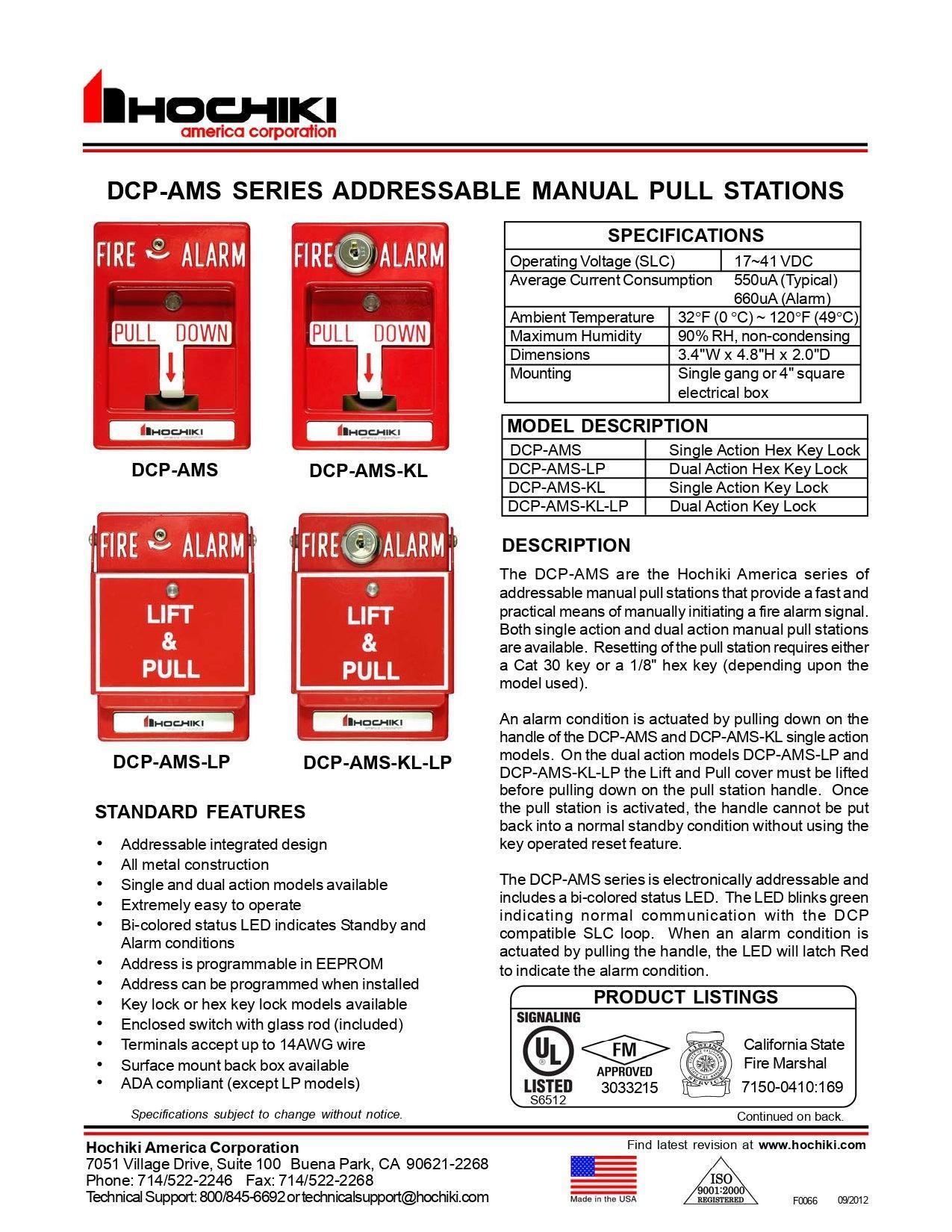 Estación manual direccionable con cerradura de llave|DCP-AMS-KL-LP/S|Hochiki Store - Hochiki.Store