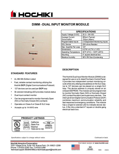 DCP-DIMM|Módulo de monitor de doble entrada para caja de 4|Hochiki - Hochiki.Store