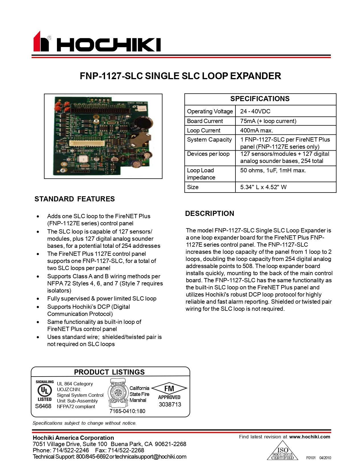 Tarjeta Expansora de bucle simple para FireNET Plus|FNP-1127-SLC|Hochiki - Hochiki.Store