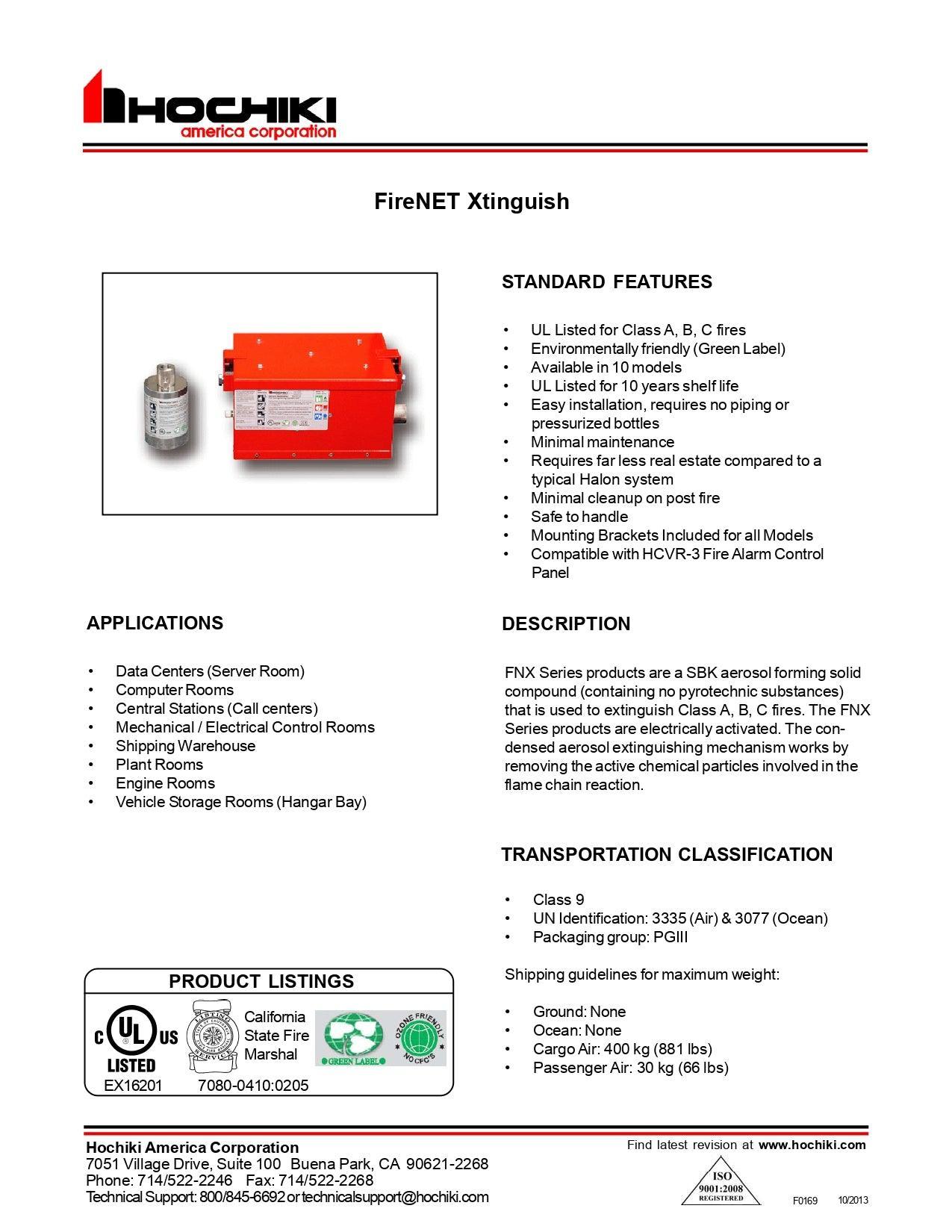 FNX-1200S|Generador de Aerosol para Extinción de Incendio, 1200g|Hochiki - Hochiki.Store