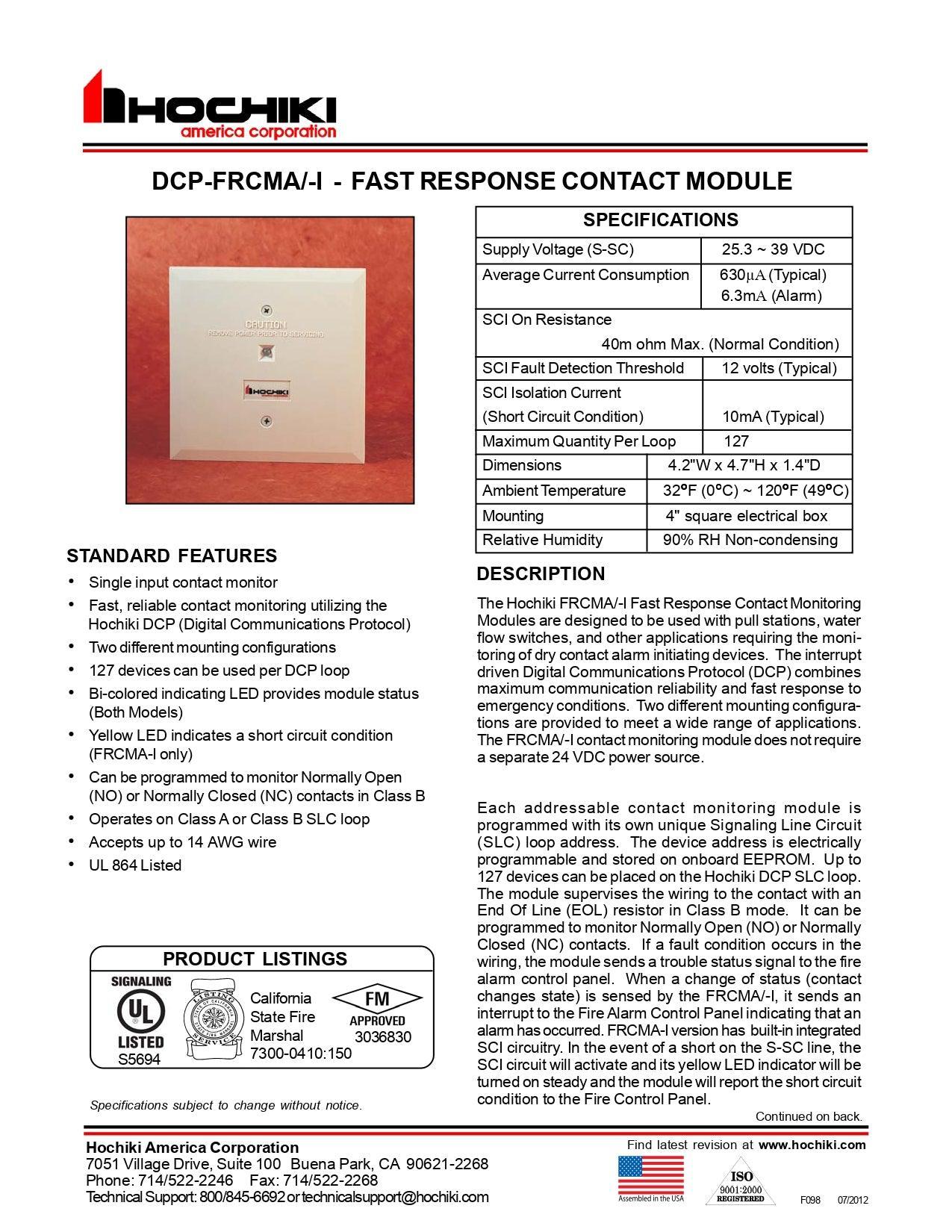 Módulo de monitorización de contactos con respuesta rápida DCP-FRCMA-I |Hochiki - Hochiki.Store