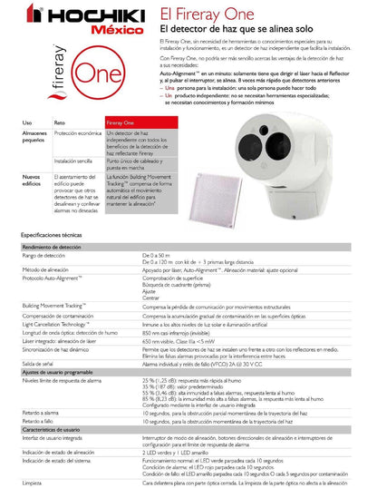 Detector de humo de Haz, orientable, reflectante, motorizado|FIRERAY ONE|Hochiki - Hochiki.Store