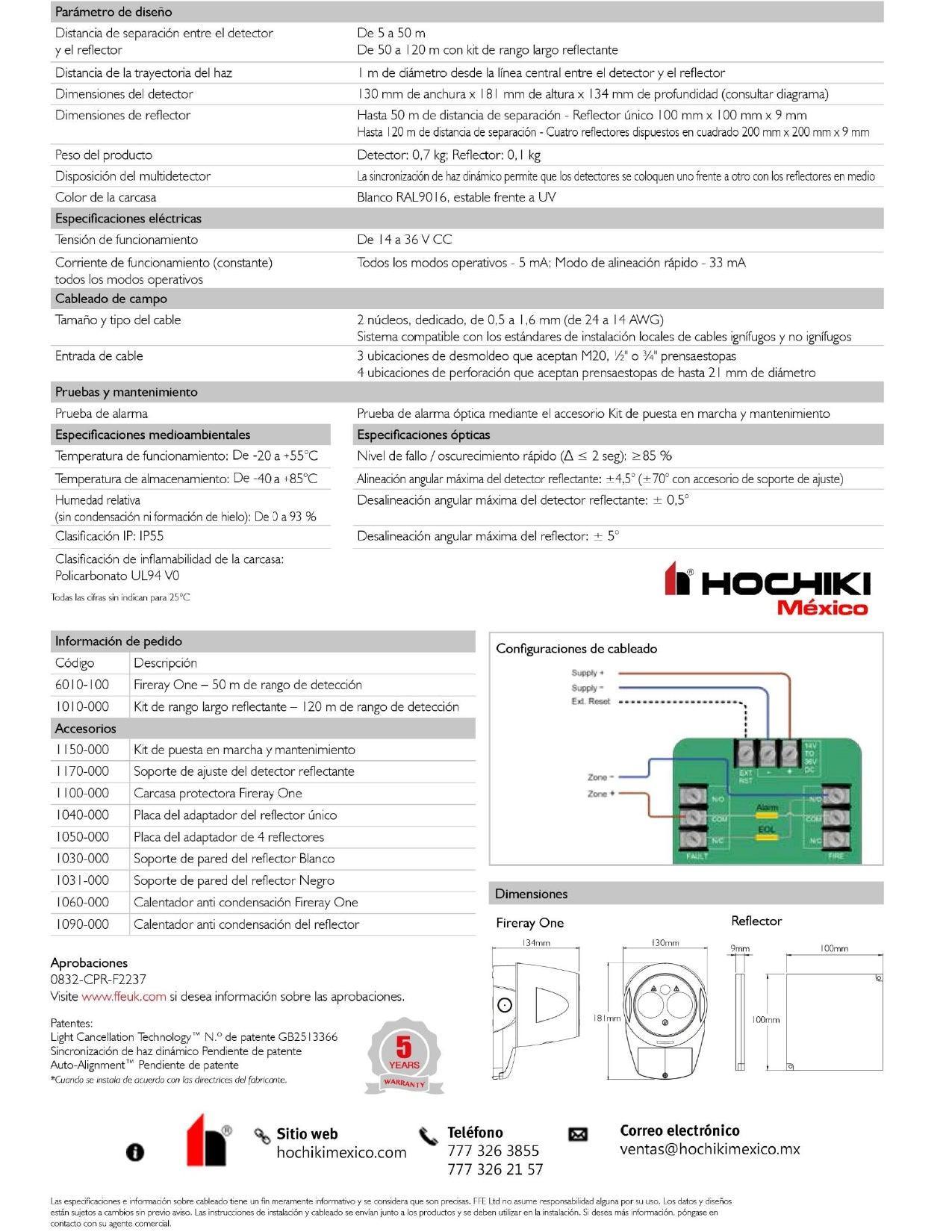 Detector de humo de Haz, orientable, reflectante, motorizado|FIRERAY ONE|Hochiki - Hochiki.Store