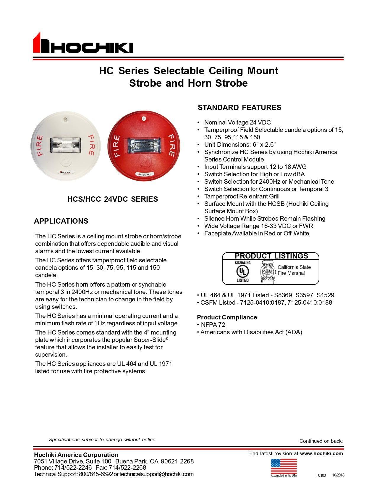 Estrobo 24VDC|HCS24PCW|Multi Candela|Montaje en techo - Hochiki.Store