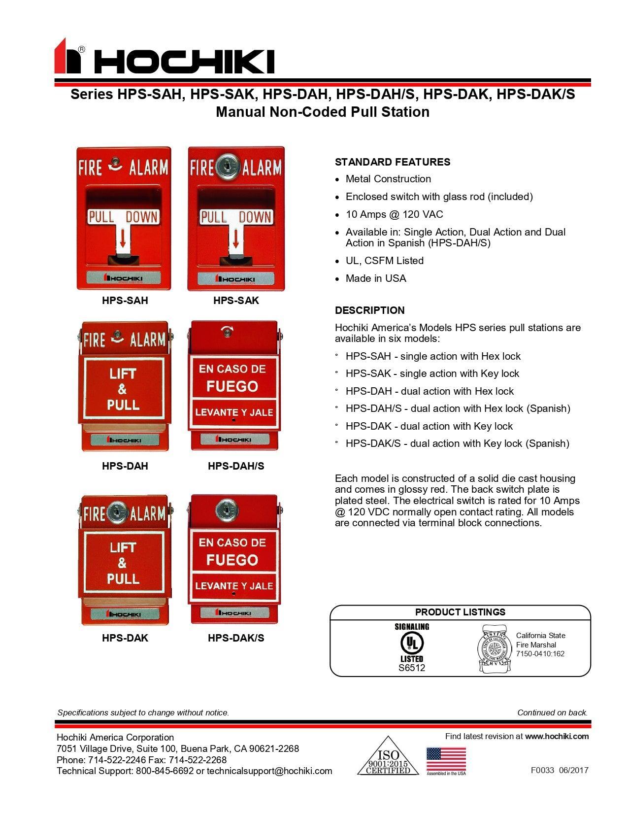 Estación de tiro doble acción con llave CAT30|HPS-DAK|Hochiki - Hochiki.Store