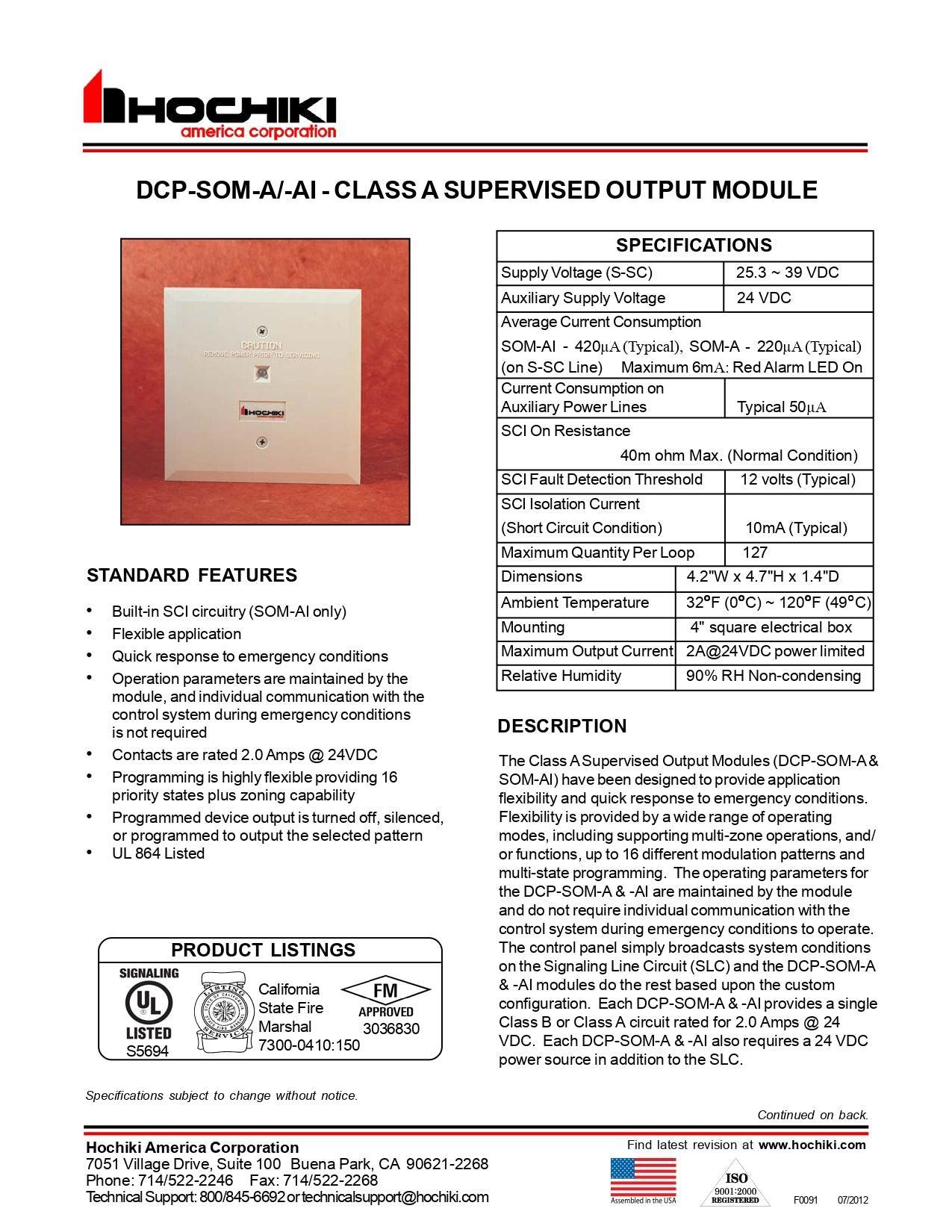 Módulo de salida supervisado clase A Y B con aislador|DCP-SOM-AI|Hochiki - Hochiki.Store